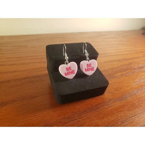 Valentines Earrings Heart Pink Day Candy Hearts Dangle Drop Hand Crafted US - Picture 1 of 4